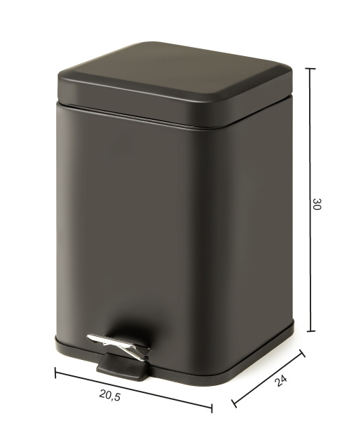 квадратный контейнер для мусора с педалью (5 л.) gedy argenta 2309(14) крышка soft close, черный матовый