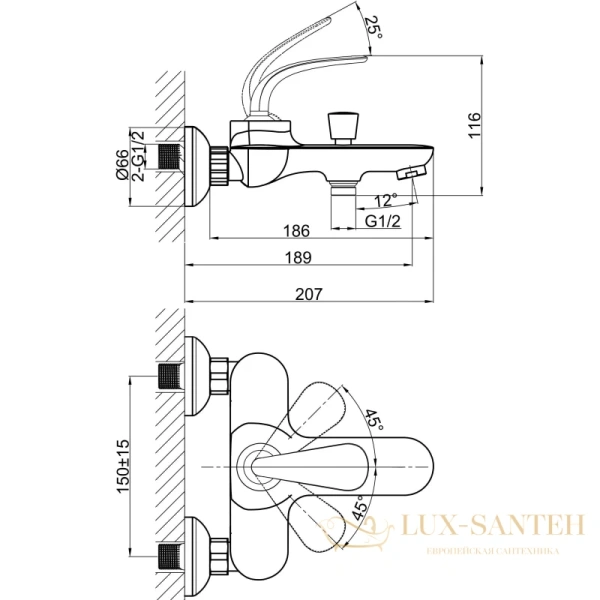 смеситель d&k venice.gondola da1023241 для ванны, хром