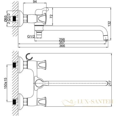 смеситель d&k hessen.grimm da1383301 для ванны, хром