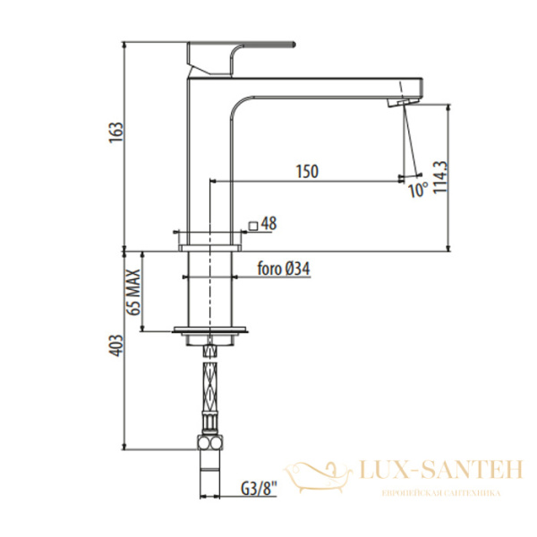 смеситель для раковины gattoni kubik, 2581/25c0, без донного клапана, хром