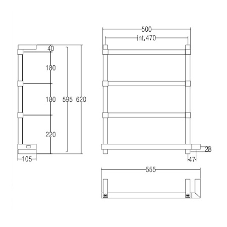 полотенцесушитель электрический margaroli panorama 842-4 box 8424704crnb, высота 62 см, ширина 55.5, хром