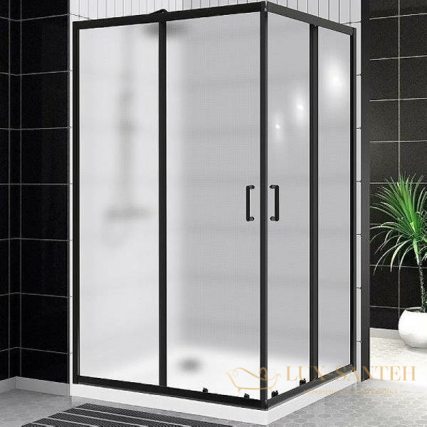 душевой уголок belbagno uno uno-195-ah-2-120/90-p-nero 120х90 см профиль черный матовый, стекло рифленое