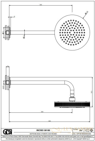 верхний душ gessi inciso 58185.031 218 мм, хром