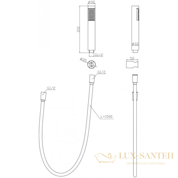 ручной душ со шлангом и держателем belbagno uno-dfs-oro, золото