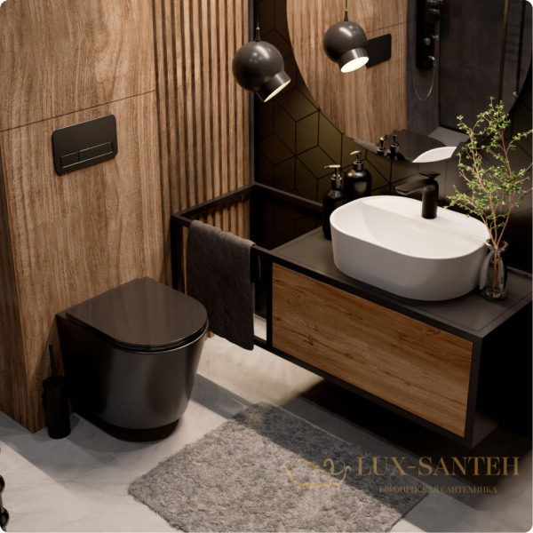 унитаз подвесной безободковый aquame aqm2001mb, с быстросъемным сиденьем softclose, черный матовый