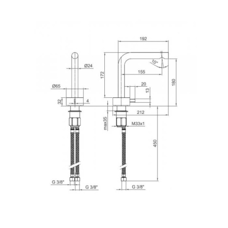 смеситель для раковины, fantini af/21 27 02 a004wf, 1 отв., без донного клапана, излив 155мм, хром