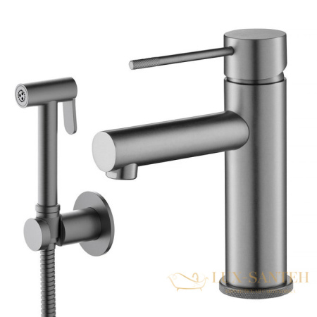 смеситель для раковины с гигиеническим душем timo saona 2360/18g, черное золото