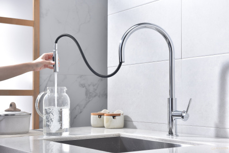 смеситель для кухни сенсорный с выдвижным изливом paulmark senso se215180-cr, хром