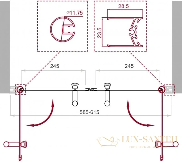 душевая дверь belbagno uno-b-2 uno-b-2-60-p-cr 60 см, стекло текстурное