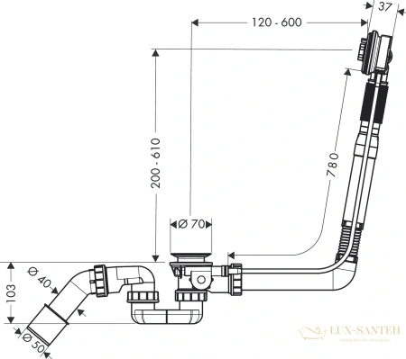 сифон для ванны hansgrohe exafill s слива-перелива скрытая часть (58116180)