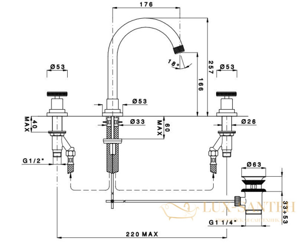 смеситель для раковины, nicolazzi arena, 3308cr44, с донным клапаном, хром