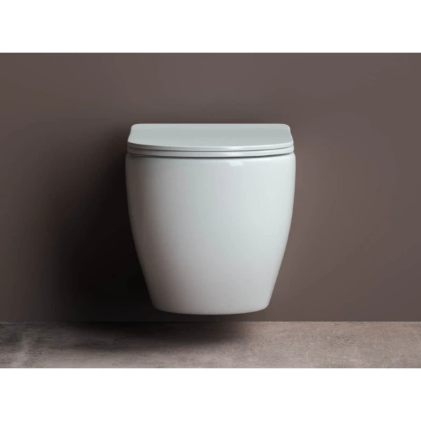 подвесной безободковый унитаз ceramica nova mia cn1805 с сиденьем микролифт, белый