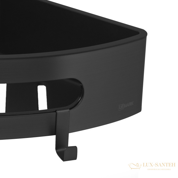 полка для душа угловая lemark shelf line 9772047,  с крючками и вставкой из пластика, черный матовый