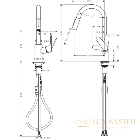смеситель для кухни однорычажный с вытяжным душем hansgrohe focus 240 матовый черный 31815670