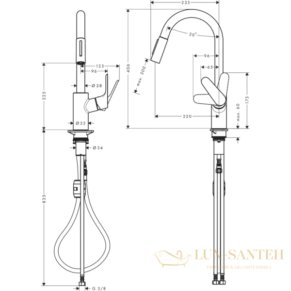 смеситель для кухни однорычажный с вытяжным душем hansgrohe focus 240 матовый черный 31815670