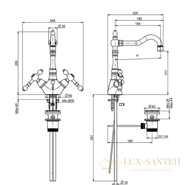 смеситель для раковины, fima carlo frattini epoque, f5061cr, с донным клапаном, хром