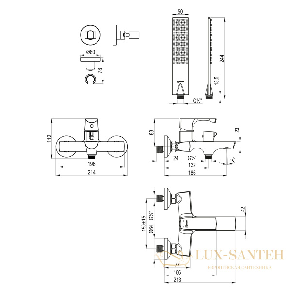 смеситель для ванны lemark ursus lm7214bg, с душевым набором, золото шлифованное
