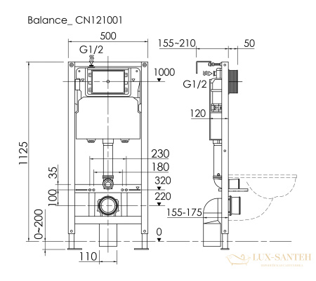 инсталляция для унитаза ceramica nova balance cn121002ch с панелью смыва square, хром глянцевый