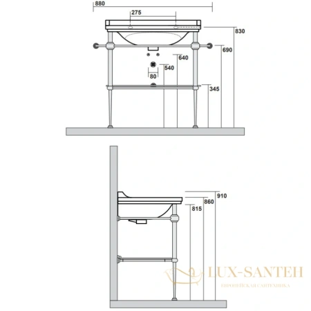 консоль kerasan waldorf 9197k3br для раковины, 80х42 см, бронза