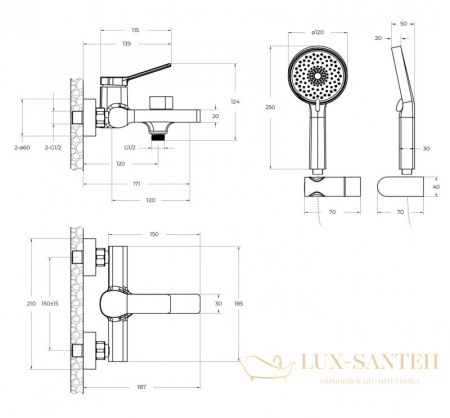 смеситель для ванны belbagno albano-vasm-crm, с ручным душем, хром глянцевый глянцевый