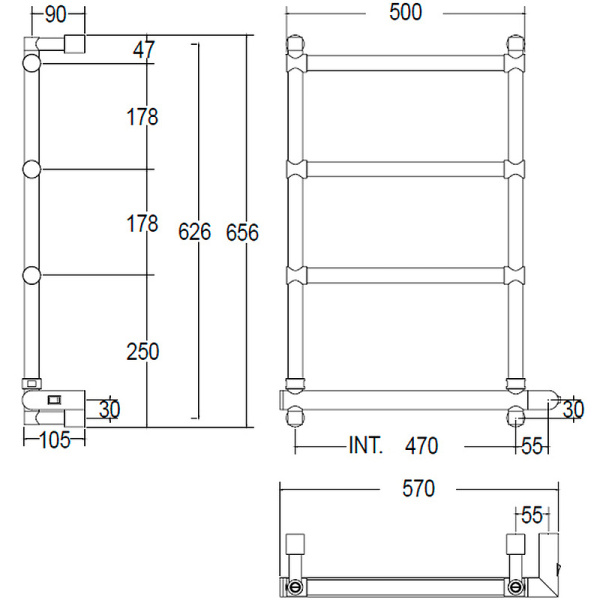 полотенцесушитель электрический margaroli sole 542 box 5424704ocnb, 66х57 см, состаренная медь