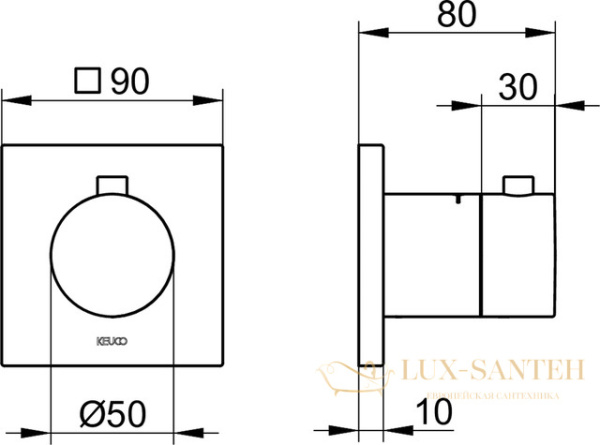 смеситель с термостатом для встройки dn 15 keuco ixmo, 59553130002, хром черный шлифованный
