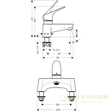 смеситель для ванны hansgrohe focus 31523000, хром