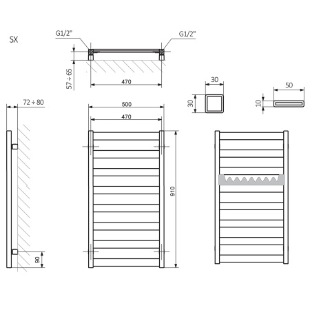 полотенцесушитель электрический terma vivo 91x50 ral 9005, черный матовый
