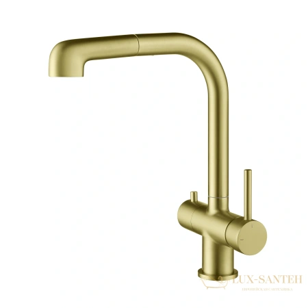 смеситель для кухни  timo saona 2346/17fl, с подключением к фильтру и выдвижным изливом, золото матовое