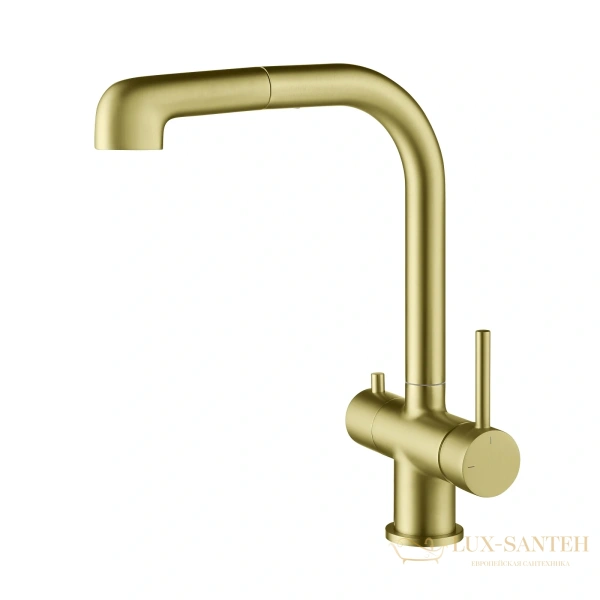 смеситель для кухни  timo saona 2346/17fl, с подключением к фильтру и выдвижным изливом, золото матовое