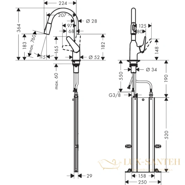 смеситель для кухни hansgrohe focus m42 71821800 сталь