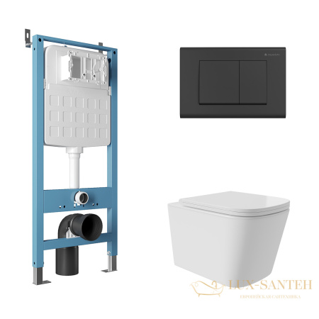 комплект aqueduto aqds156t, инсталляция tecnica novo, панель смыва quadrado, черная матовая, унитаз macio plus, сиденье микролифт, белый