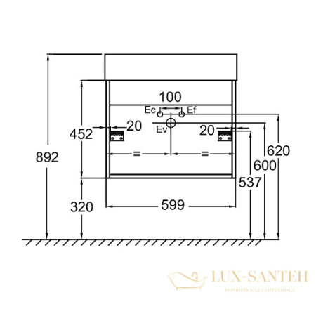 тумба под раковину jacob delafon vivienne eb1666-e75-j5 599х452 мм, дуб давос натуральный/белый глянцевый 