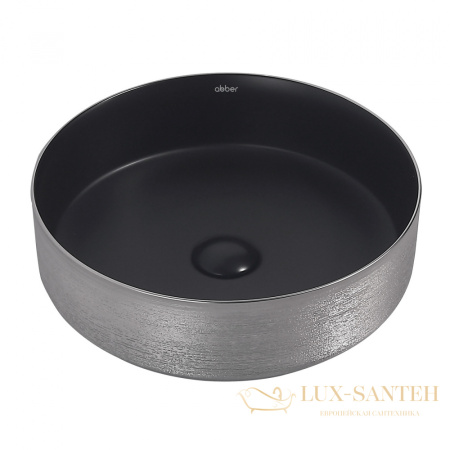 раковина накладная abber bequem ac2109bs, 40х40 см, серебро матовый/черный матовый