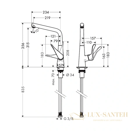 смеситель для кухни hansgrohe metris сталь 14822800
