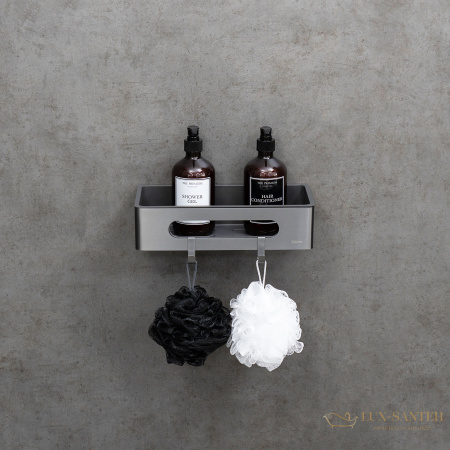 полка для душа lemark shelf line 9776045, 295 мм, с крючками и вставкой из пластика, графит