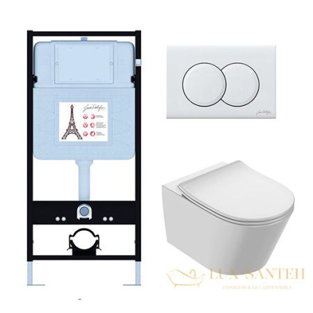 комплект jacob delafon bastille edab103-00, унитаз, инсталляция, сиденье микролифт, панель смыва, белый глянцевый