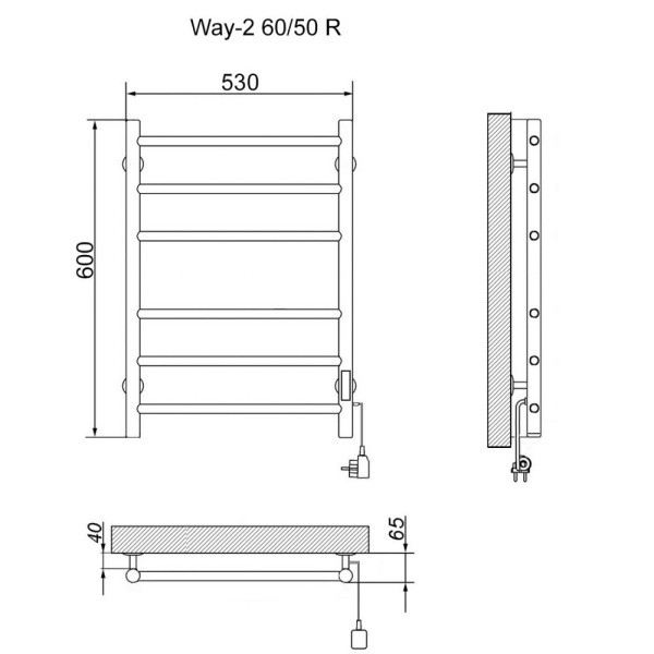 полотенцесушитель электрический кабельный ника way-2 60/50 с полкой ral9016 белый матовый u