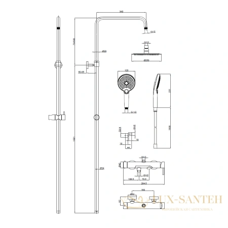 душевая система для ванны aquame aqm8011mb, черный матовый