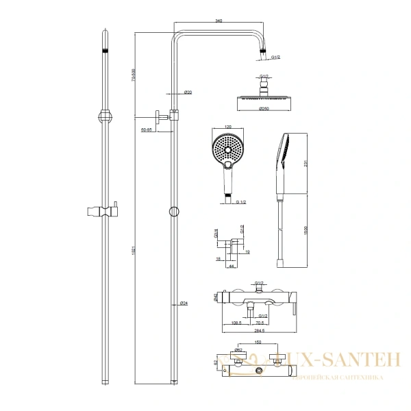 душевая система для ванны aquame aqm8011mb, черный матовый
