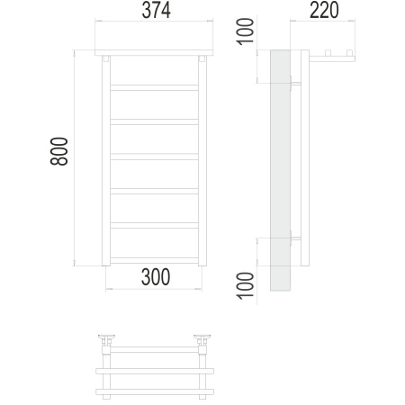 полотенцесушитель водяной terminus контур 4670078529695 с полкой п7 300x800