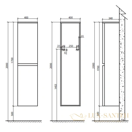 пенал подвесной belbagno energia-n energia-n-1700-2a-sc-tl-r правый, темно-серый глянец