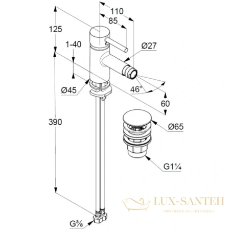 смеситель kludi bozz 38533n076 для биде, золото матовое