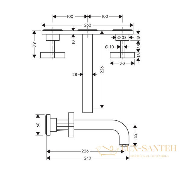 смеситель встраиваемый для раковины, axor citterio, 39144000, с донным клапаном (внешняя часть), хром