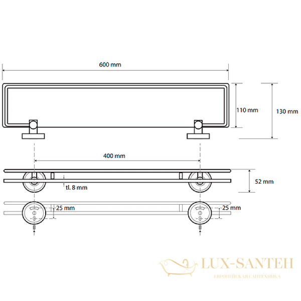 стеклянная полка bemeta trend-i 104102208h, хром желтая