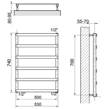 полотенцесушитель водяной cordivari alessandra 3551680400003 740/530 мм (6 перекладин), хром
