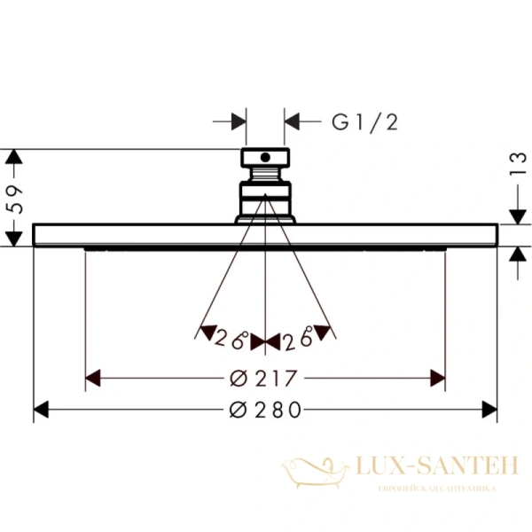 верхний душ hansgrohe croma 280 air 1jet ecosmart 9 л/мин белый 26221700
