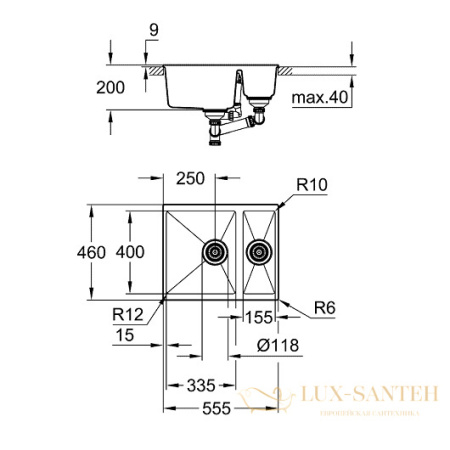 мойка кухонная grohe k500 31648ap0 555х460 мм, черный гранит