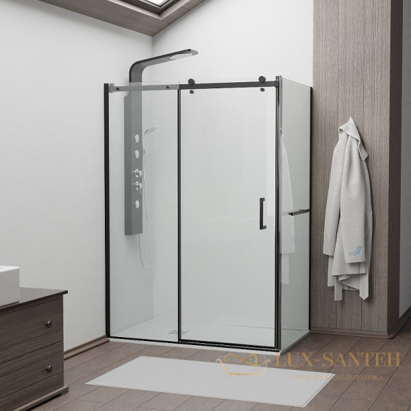 душевой уголок rgw tornado 020744149-14 to-44-1b 140х90, профиль черный, стекло прозрачное