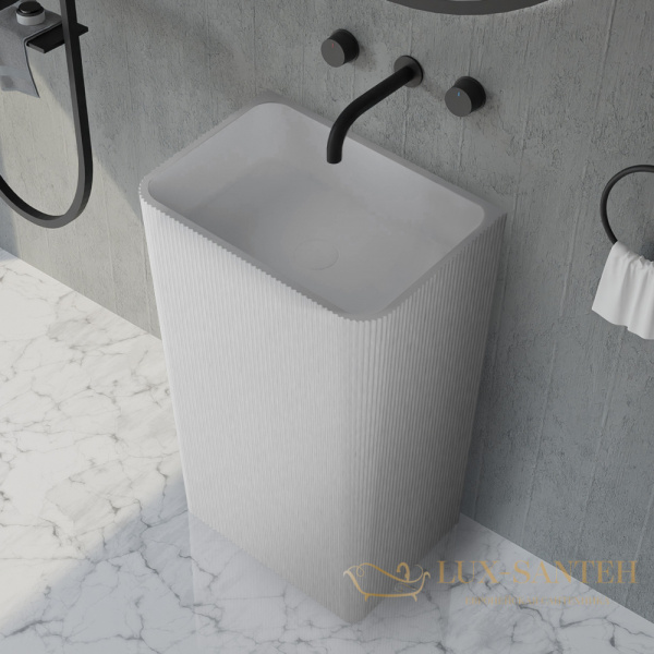 раковина напольная пристенная abber stein as2505-h, вертикальный выпуск, 50х35х85h, белый матовый